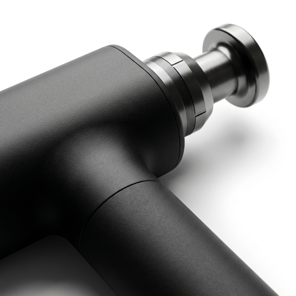Pulse Pro percussion massage gun — close-up matte black texture