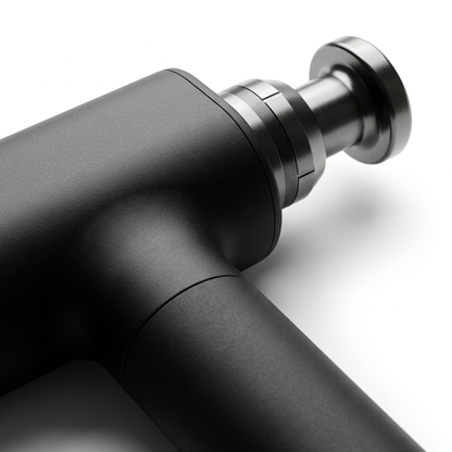 Pulse Pro percussion massage gun — close-up matte black texture