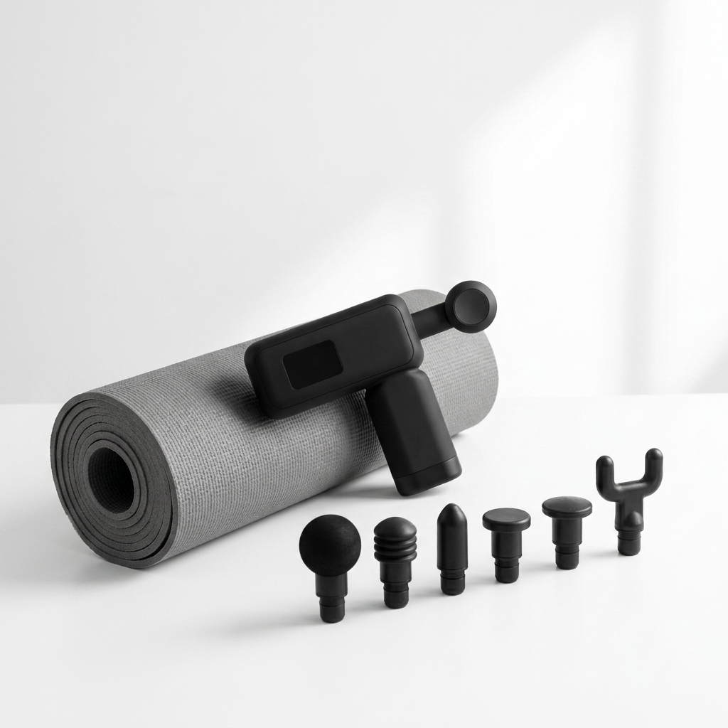 Pulse Pro massage gun packshot with grey yoga mat