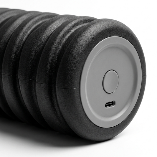 RollWave vibrating foam roller — close-up textured foam